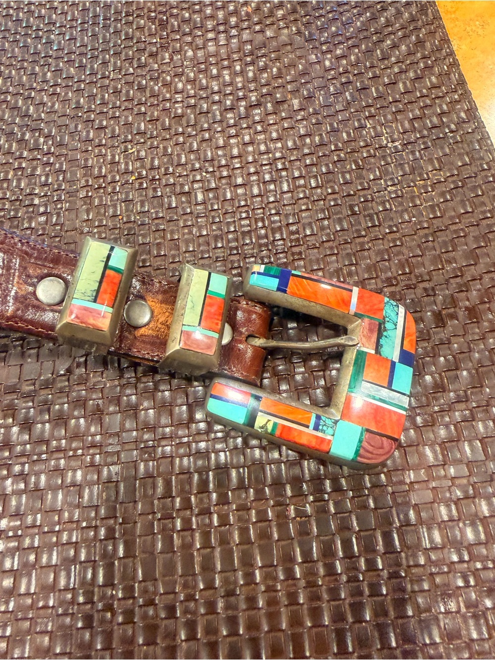 Onyx Multicolor Inlay Western Buckle Belt with Turquoise and Coral